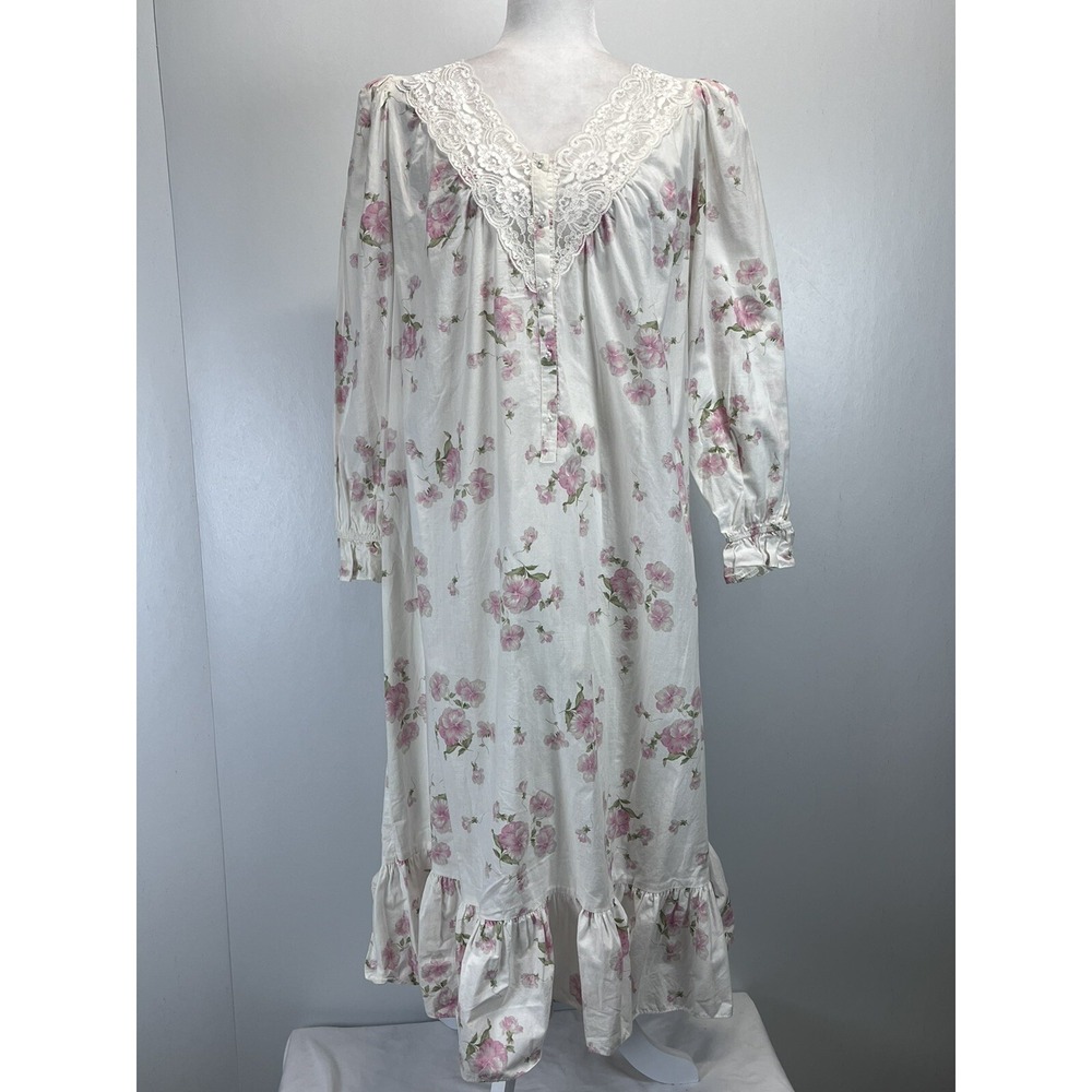 Vintage Victoria's Secret Floral Nightgown Sz L VGUC Long Sleeve Gold Label